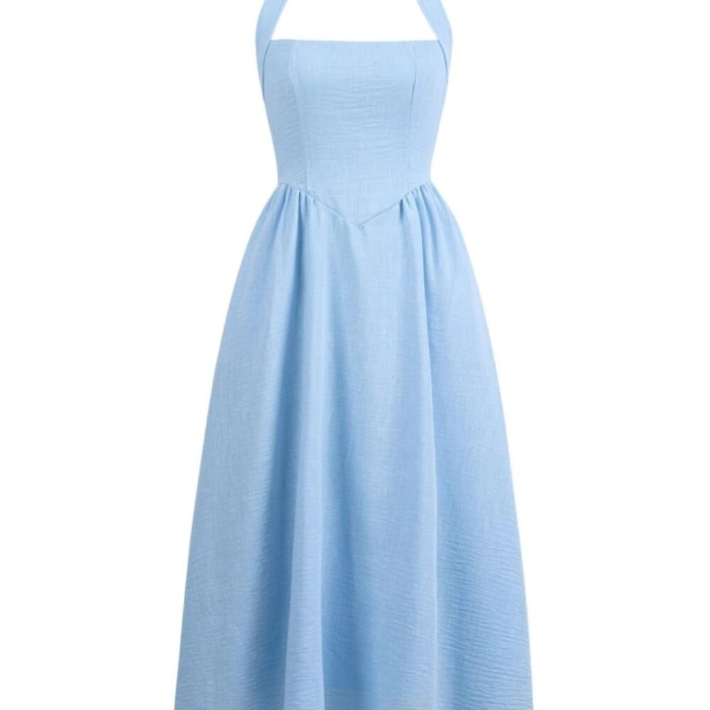 Women's Blue A Line Halter Dress
